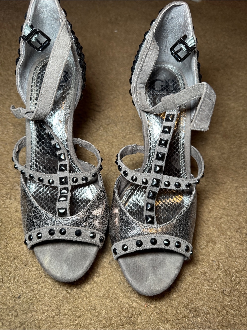 NEW- Gianni Bini Silver Studded T-Strap Heels